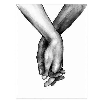 Black White Style Sweet Love Wall Art Canvas Poster Minimalist Hand In Hand Print Painting Picture For Living Room Bedroom Decor
