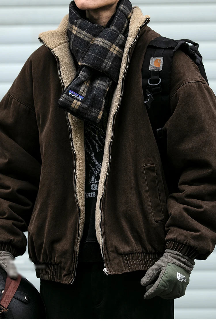 Men's Vintage Polar Wool Winter Jacket – Thick Warm Zip-Up Coat