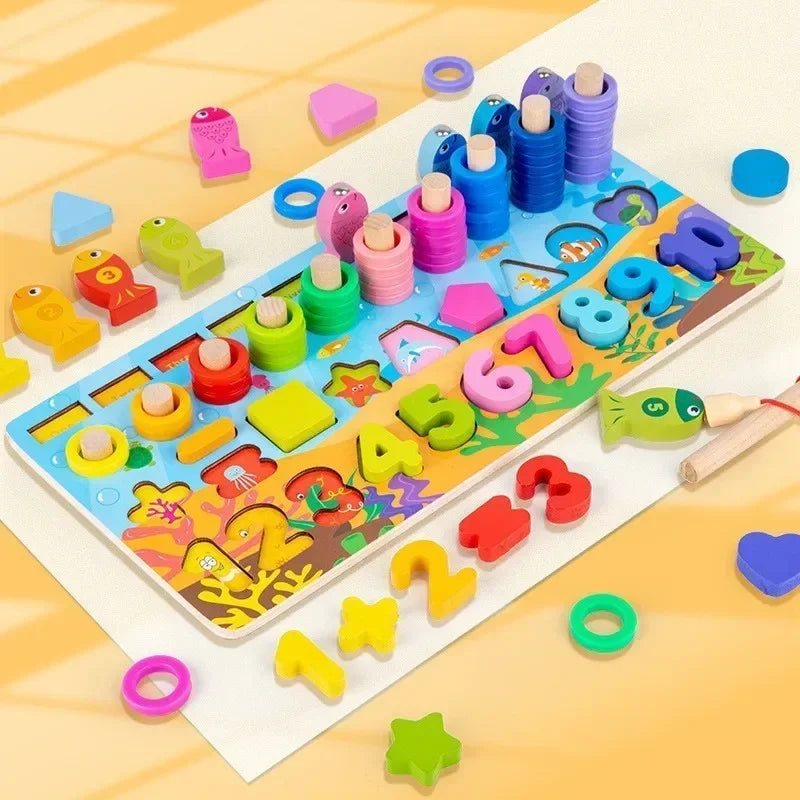 7-in-1 Wooden Learning Board & Magnetic Fishing Game