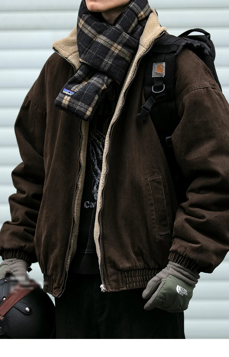 Men's Vintage Polar Wool Winter Jacket – Thick Warm Zip-Up Coat