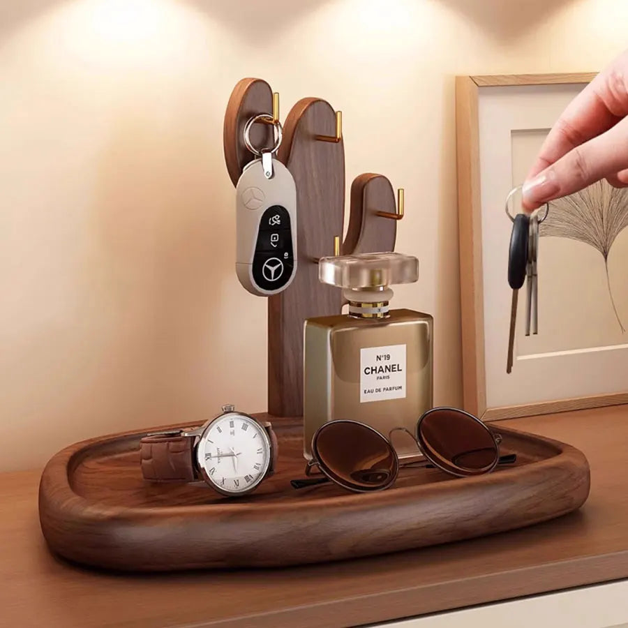 Retro Wooden Key Hanging Rack – Entrance Organiser with Watch & Glasses Display