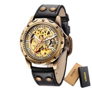 Retro Style Men Automatic Mechanical Watch Skeleton Steampunk Genuine Leather Band Mens Self Winding Wrist Watches Men Reloj