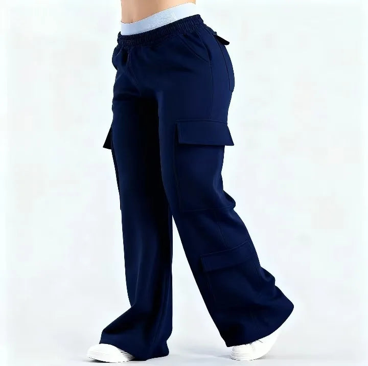 Women's Wide-Leg Cargo Pants – Elastic Waist with Large Pockets