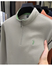 Men's Half-Zip Pony Embroidery Pullover – Stand-Collar Casual Top