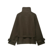 Women's Belted Wool-Blend Winter Coat – Asymmetric Lace-Up Design
