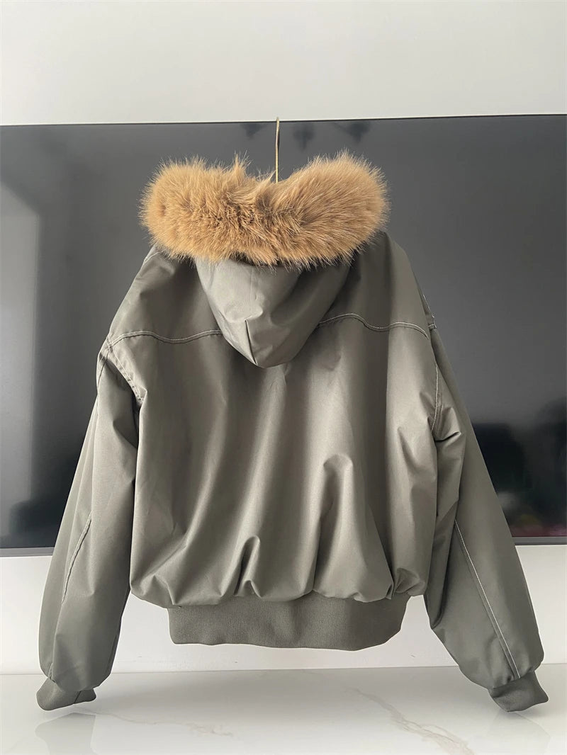 ZAROY Fur-Collar Hooded Parka – Thick Padded Y2K Winter Coat