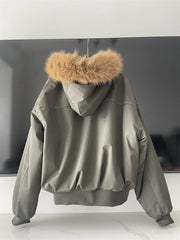 ZAROY Fur-Collar Hooded Parka – Thick Padded Y2K Winter Coat