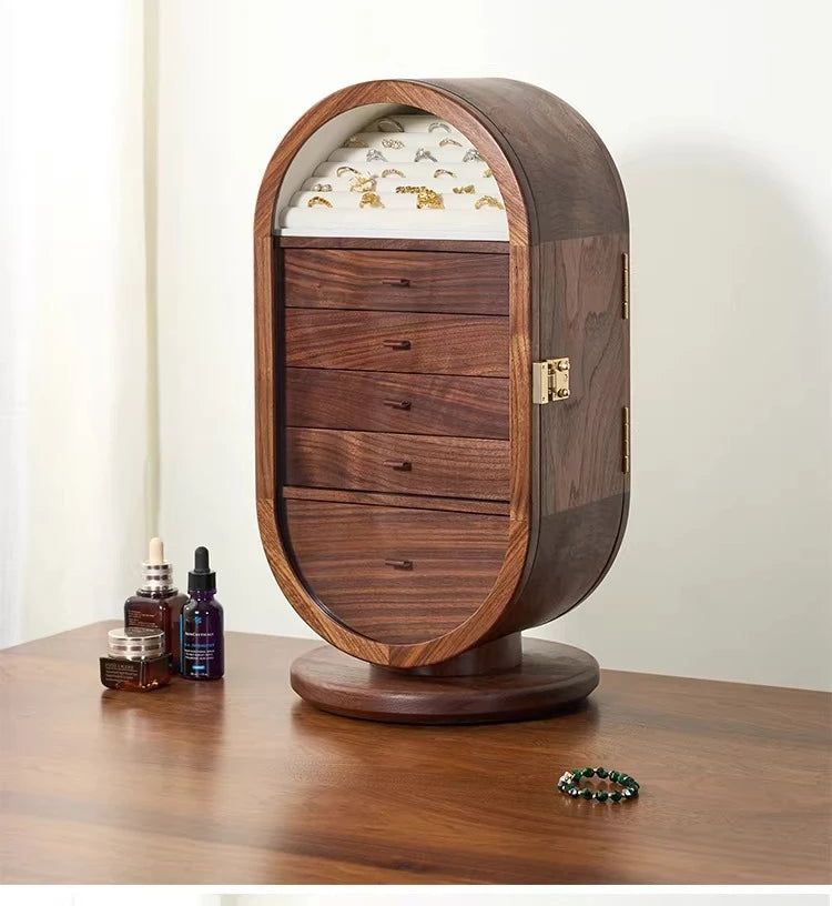 Solid Wood Jewellery Box with Mirror – Rotating Multifunctional Storage Cabinet