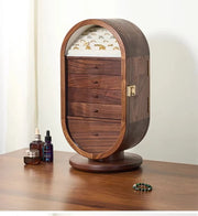 Solid Wood Jewellery Box with Mirror – Rotating Multifunctional Storage Cabinet