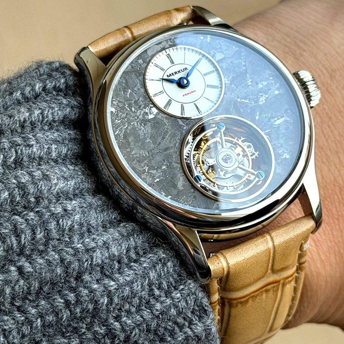 Merkur Men's Tourbillon Watch – Titanium, Ice Flower Dial, Sapphire