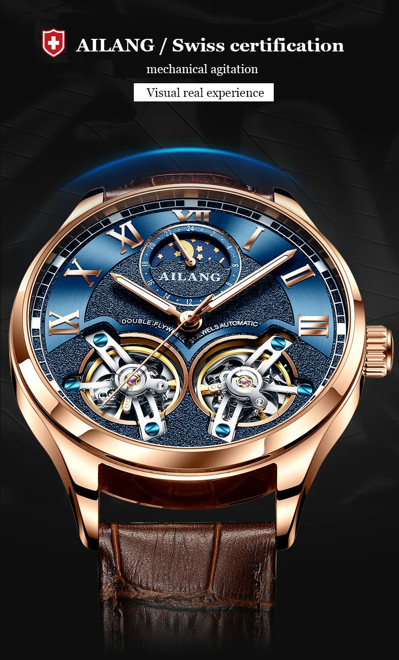 AILANG Men's Automatic Tourbillon Skeleton Watch – Leather Strap