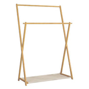 Bamboo Double-Rod Clothes Rack – Sturdy Garment Rail with Hooks