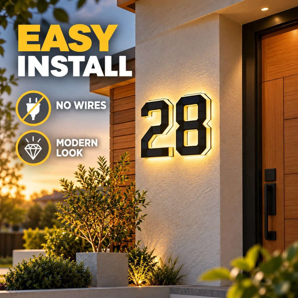 Solar LED House Number Sign – Waterproof Outdoor Address Plate Light