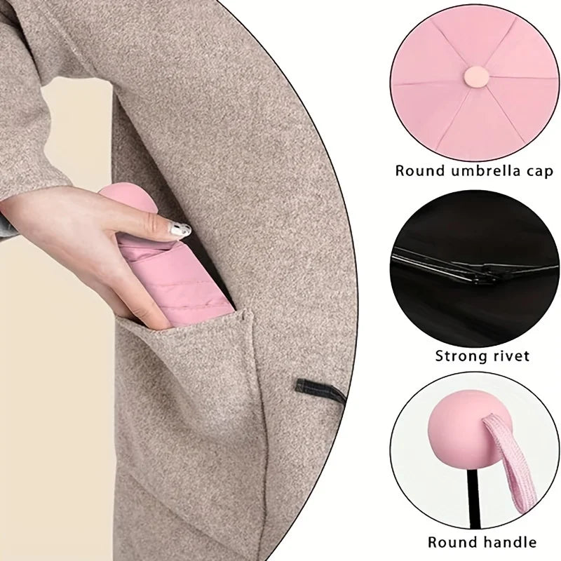 Mini Anti-UV Umbrella – Compact Sun & Rain Protection, 6 Reinforced Ribs