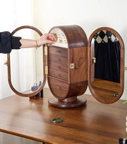 Solid Wood Jewellery Box with Mirror – Rotating Multifunctional Storage Cabinet