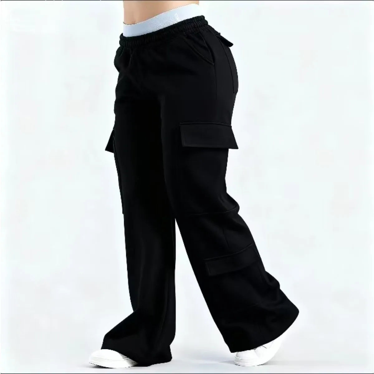 Women's Wide-Leg Cargo Pants – Elastic Waist with Large Pockets