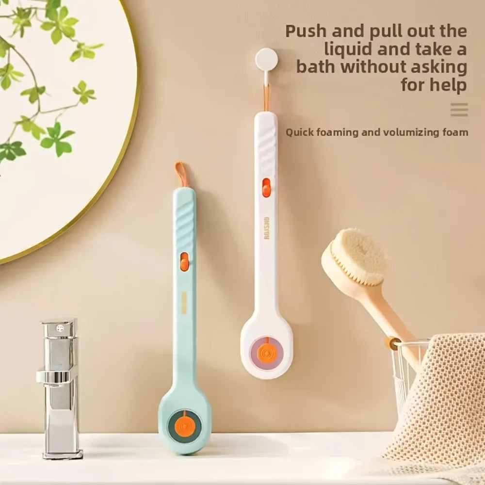 Long-Handle Bath Brush – Soft Liquid-Filled Bristles with Back Scrubber