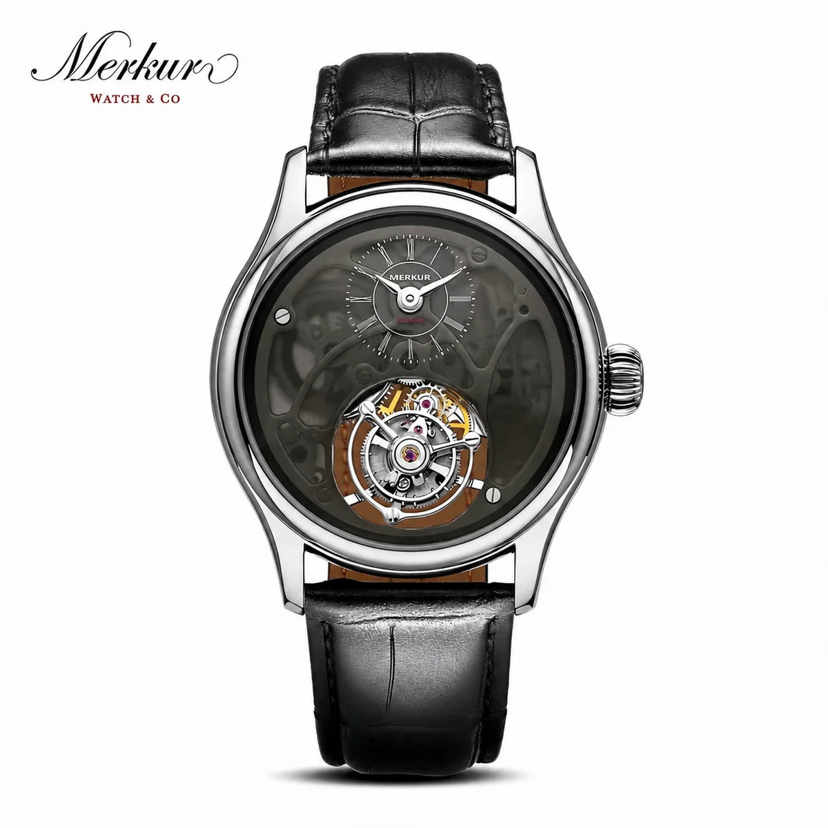 Merkur Men's Tourbillon Skeleton Watch – Sapphire, Transparent, 42mm
