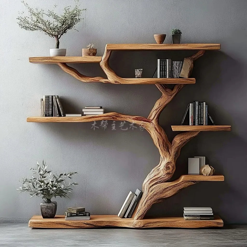 Natural Trunk Display Cabinet — Chinese-Style Wood Showcase Stand