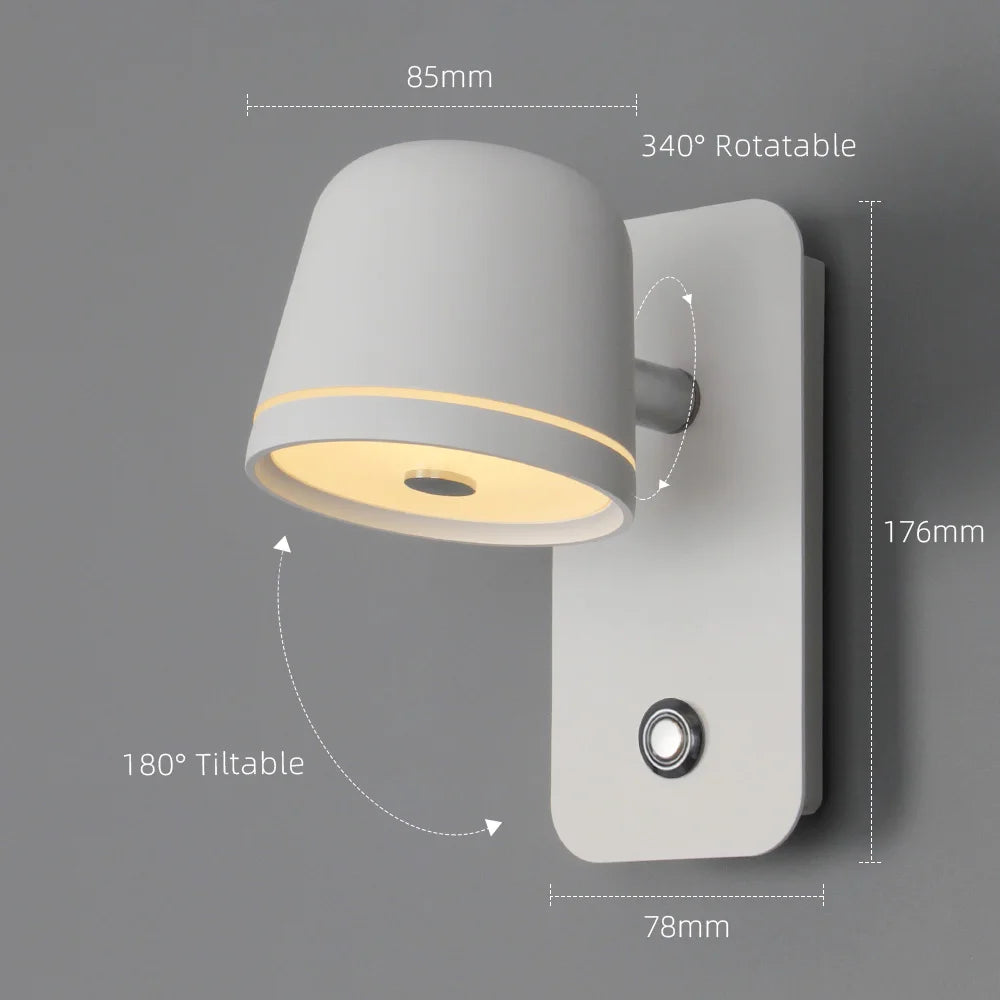 Aisilan LED Dimmable Wall Lamp with touch Switch Adjust Brightness and 3-CCT Rotation Wall reading Sconce for Bedside bedroom