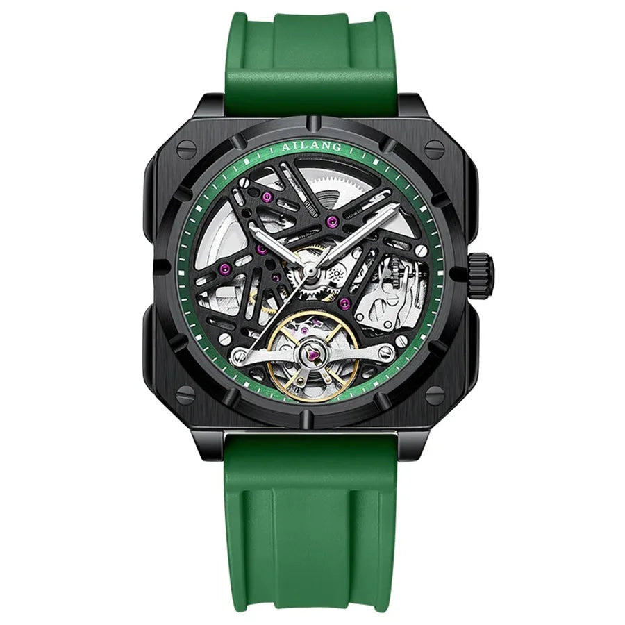AILANG Men's Square Automatic Tourbillon Watch – Hollow Dial