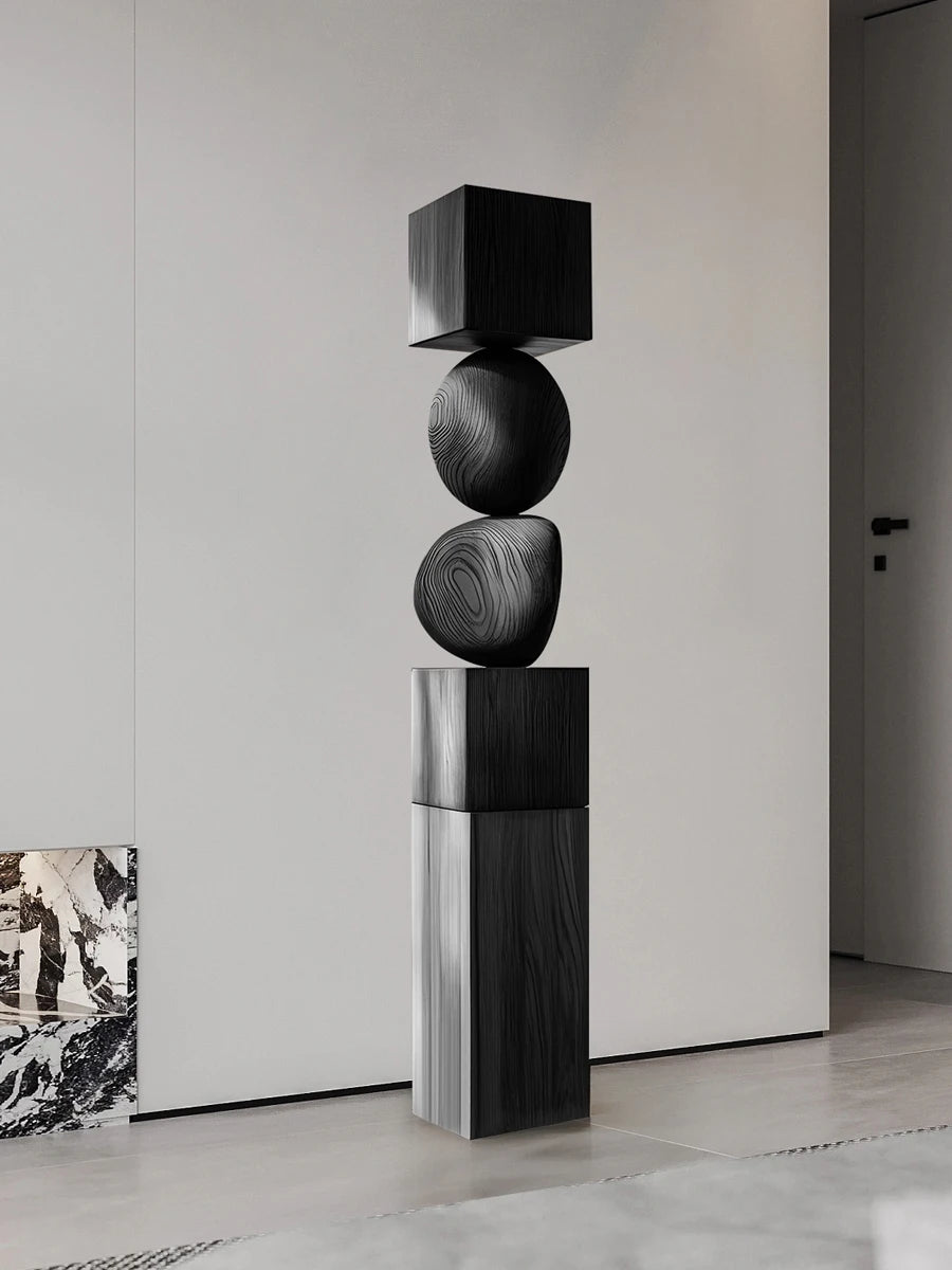 Hand-Carved Wood Floor Sculpture — Abstract Entrance Ornament, 170cm - photo 5