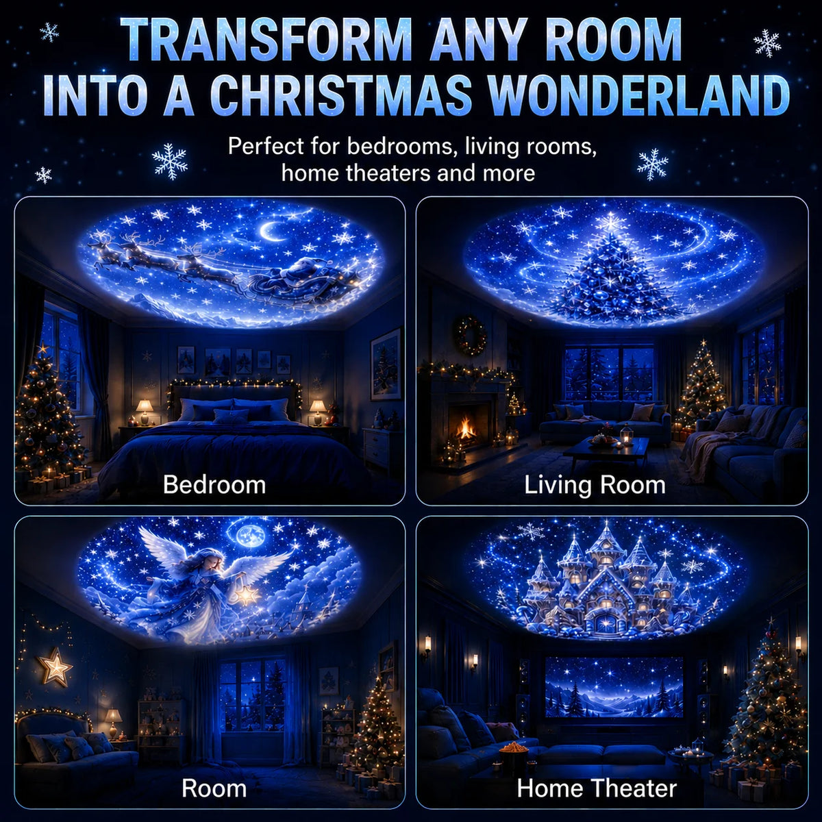 Christmas Projector Light – 8 Festive Patterns Night Light Display