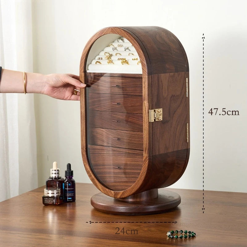 Solid Wood Jewellery Box with Mirror – Rotating Multifunctional Storage Cabinet