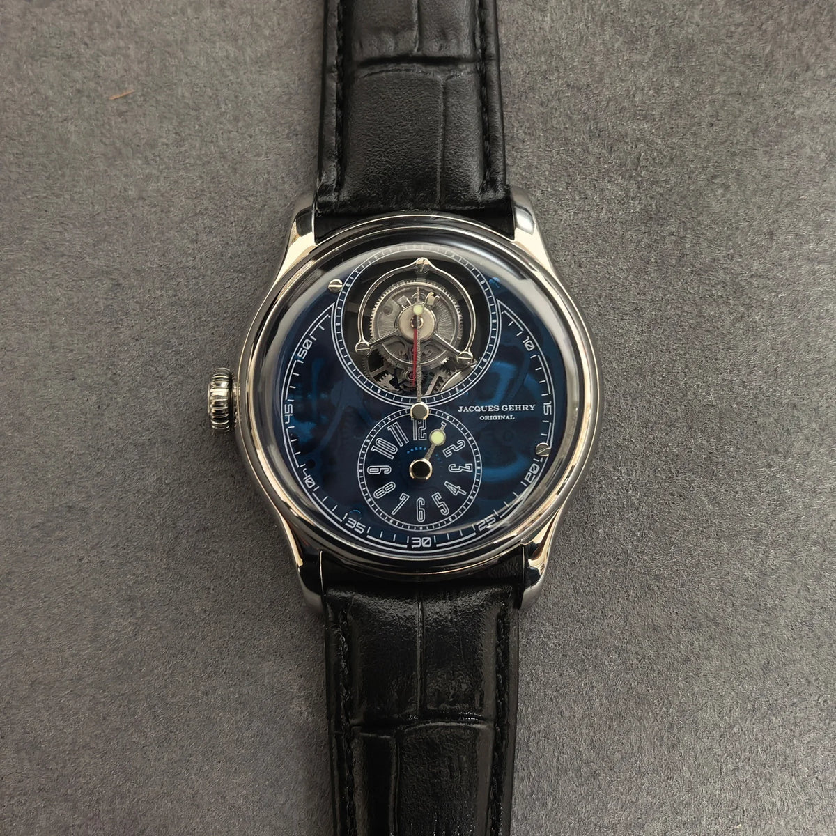 Jacques Genry Men's Tourbillon Watch – 42mm, Left Crown, Skeleton Dial