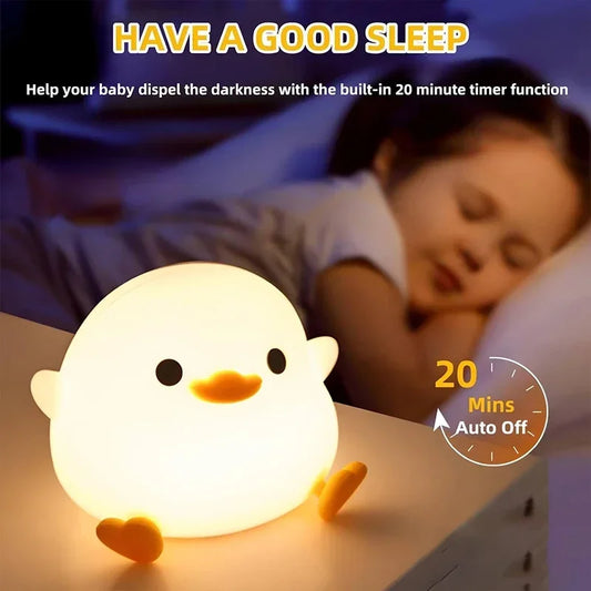 ED Night Light Cute Duck Cartoon Animals Silicone Lamp for Children Kid Touch Sensor Timing USB Rechargeable for Birthday Gifts