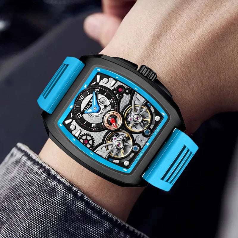 AILANG Men's Double Tourbillon Automatic Watch – Silicone Strap, Luminous