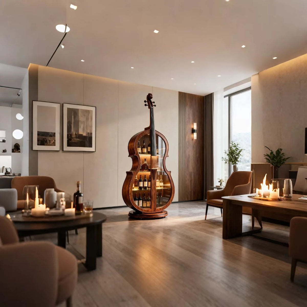 Cello Wine Cabinet — Black Walnut Display Cabinet with Glass Doors