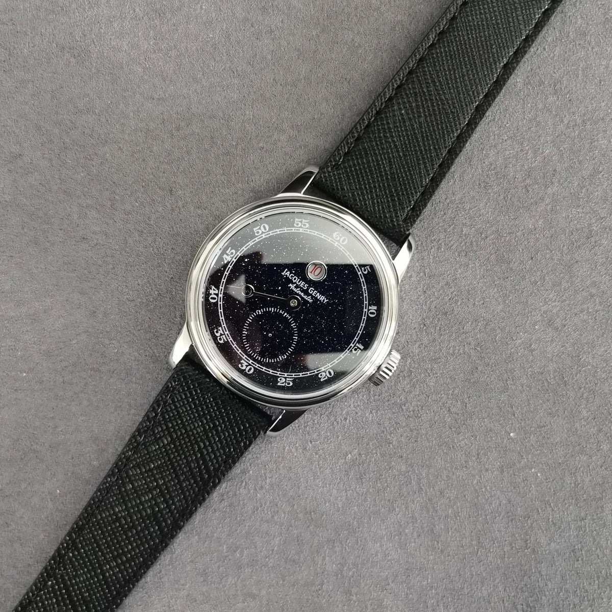 Jacques Genry Men's Automatic Jump Hour Watch – 38mm, Blue Sanded Dial