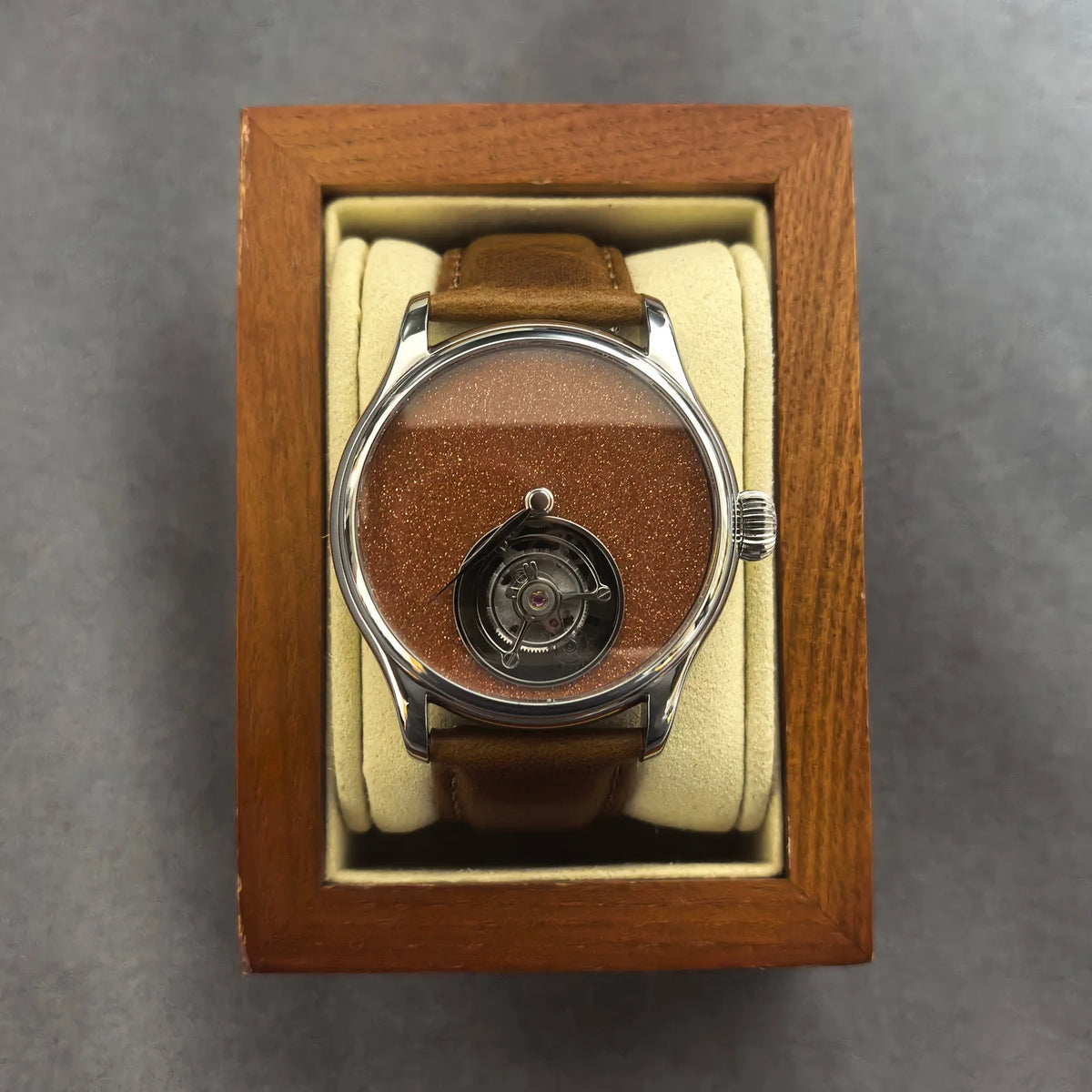 Jacques Genry Men's Tourbillon Watch – 42mm, Manual, Brown Sanded Dial