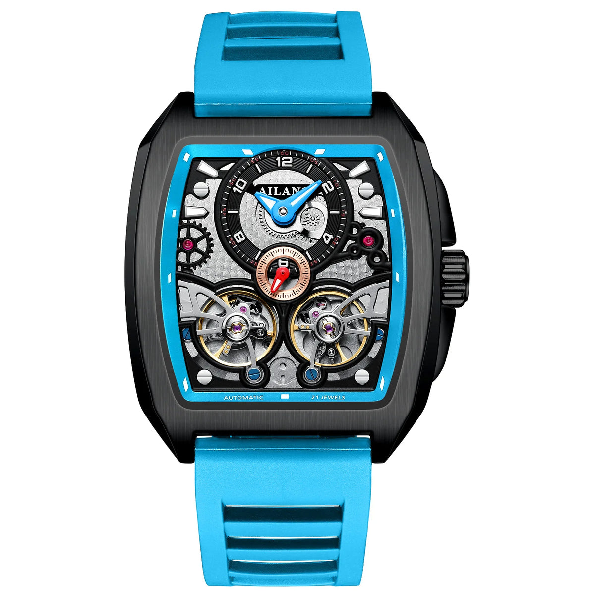 AILANG Men's Double Tourbillon Automatic Watch – Silicone Strap, Luminous