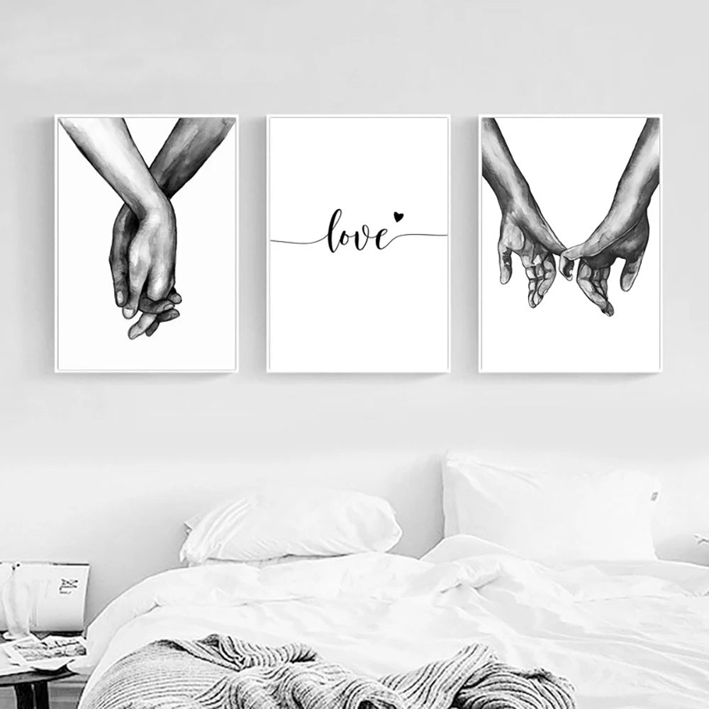 Black White Style Sweet Love Wall Art Canvas Poster Minimalist Hand In Hand Print Painting Picture For Living Room Bedroom Decor