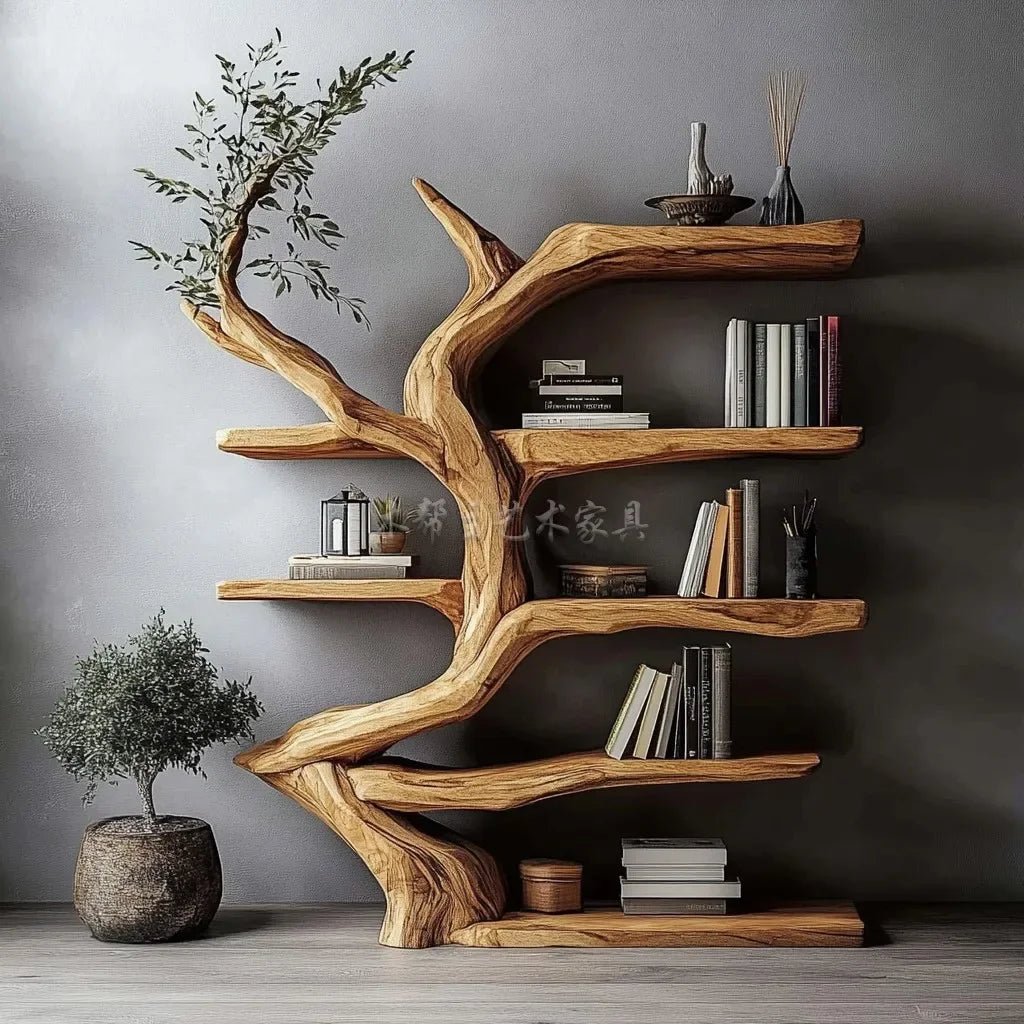 Natural Trunk Display Cabinet — Chinese-Style Wood Showcase Stand