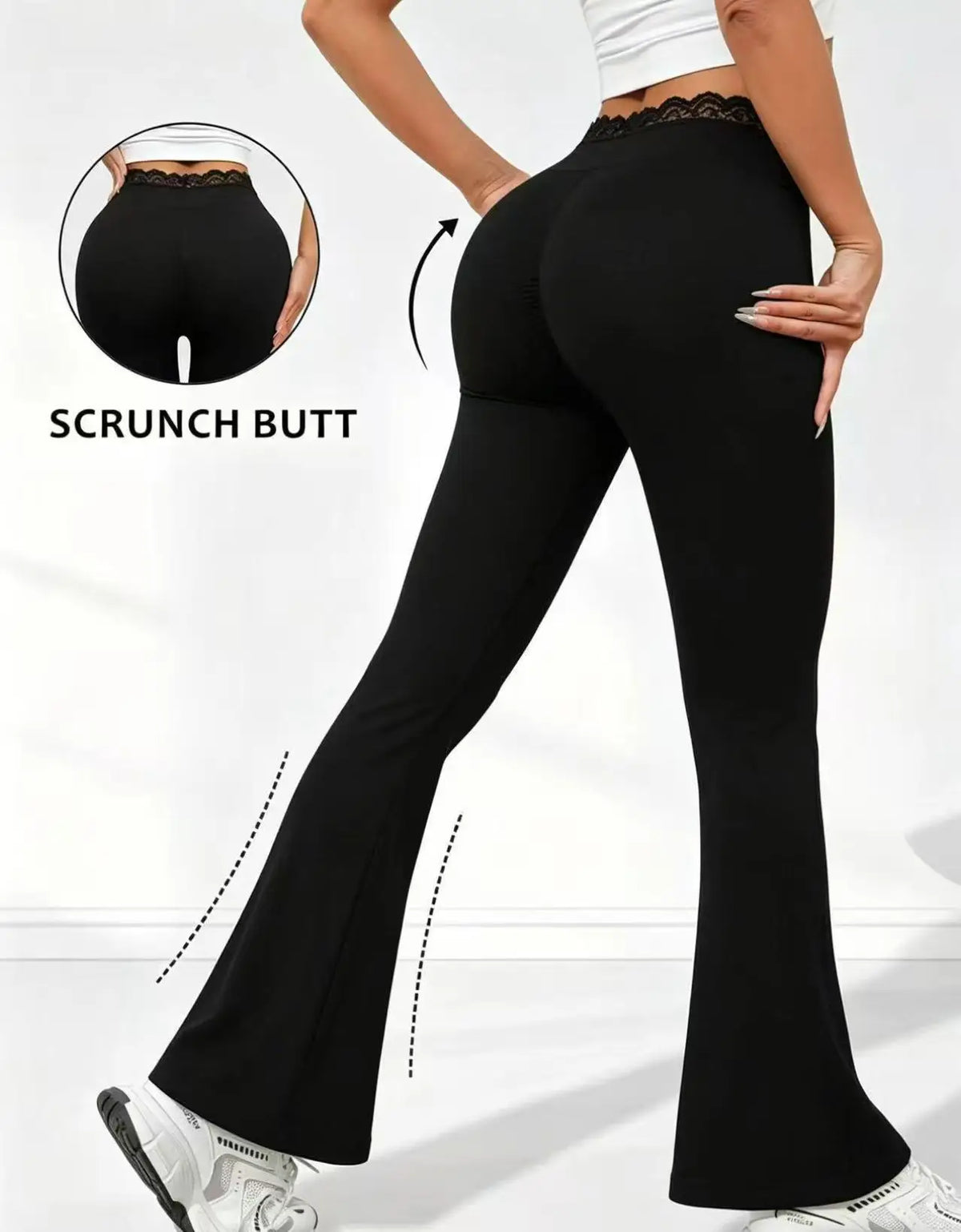 New Sexy Lace High Waisted Leggings for Girls, Flared Pants, Daily Casual Elastic Breathable Pants, Women's Clothing for Travel