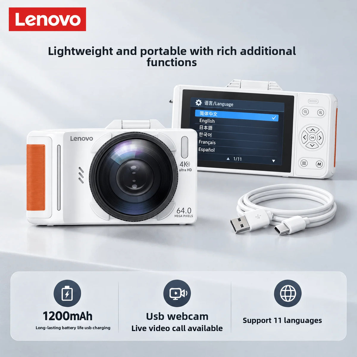 Lenovo R500 Digital Camera – 64MP, 18X Zoom, 1080p Vlogging