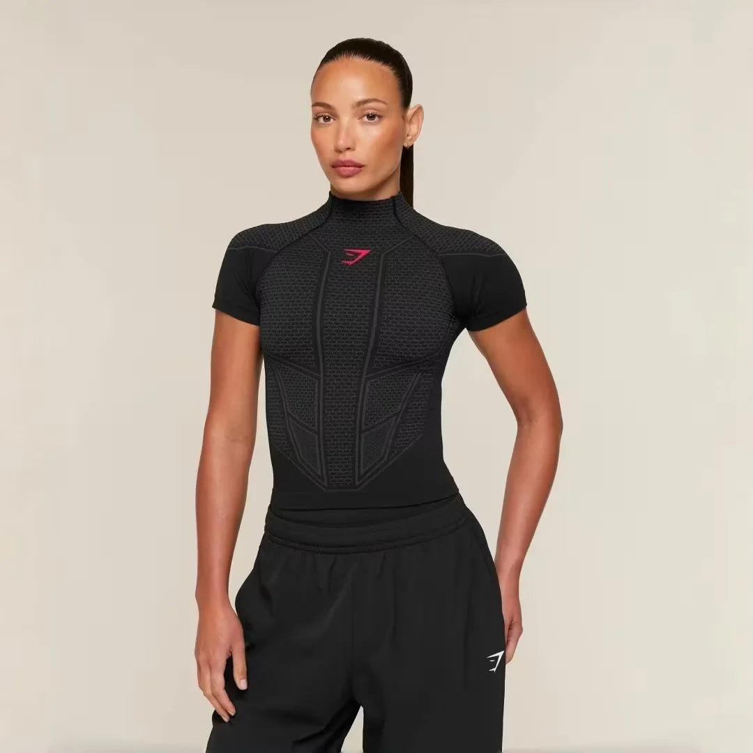 Women's Fitness Shapewear Set – Sports Tight Top, Onyx Black