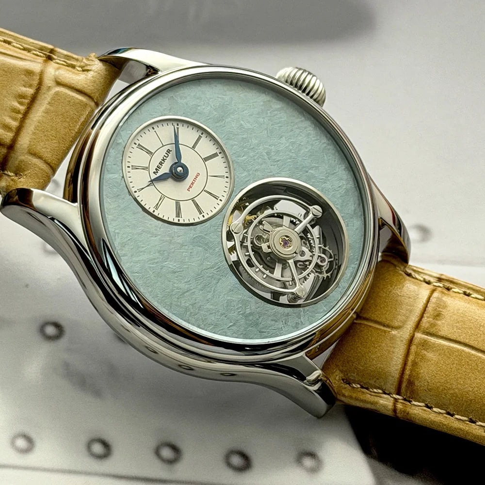Merkur Men's Tourbillon Watch – Sapphire, Waterproof, Leather Strap