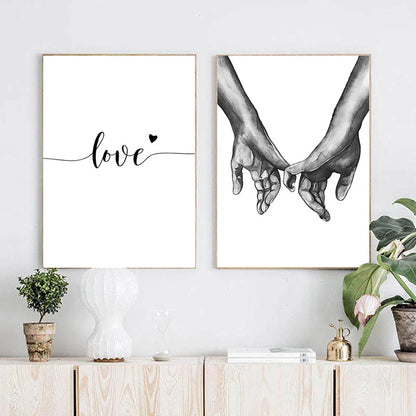 Black White Style Sweet Love Wall Art Canvas Poster Minimalist Hand In Hand Print Painting Picture For Living Room Bedroom Decor