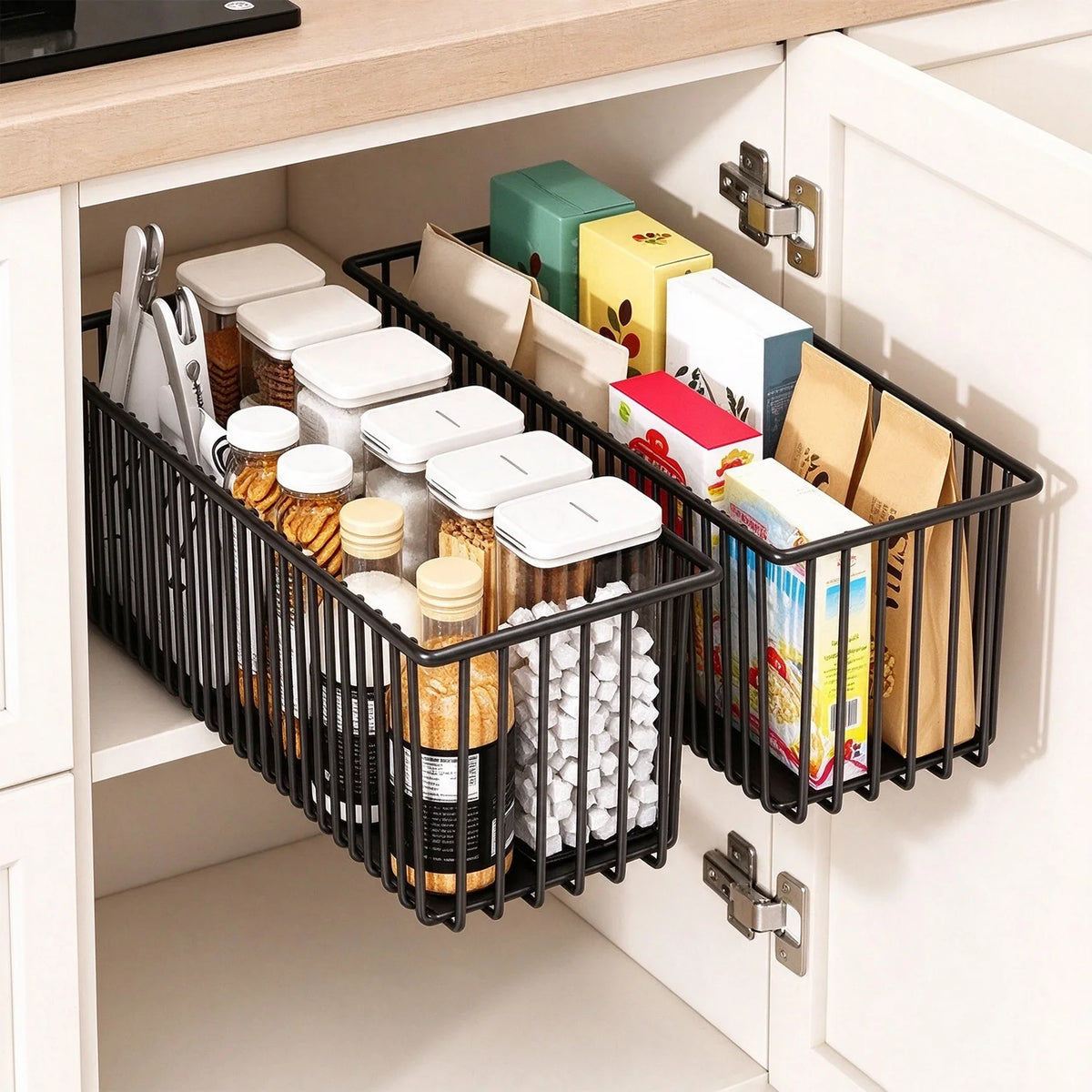 2-Pack Pull-Out Under-Sink Organiser – Sliding Cupboard Storage Baskets