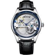 AILANG Men's Hollow Automatic Mechanical Watch – Black Leather, Skeleton Dial