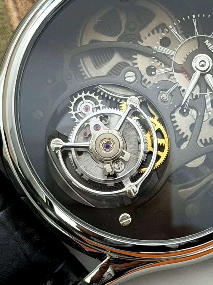 Merkur Men's Tourbillon Skeleton Watch – Sapphire, Transparent, 42mm