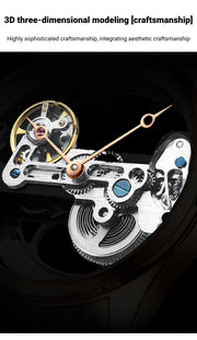 AILANG Men's Hollow Automatic Mechanical Watch – Black Leather, Skeleton Dial