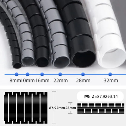 1.5/2m 10/16 mm Flexible Spiral Cable Organizer Storage Pipe Cord Protector Management Cable Winder Desk Tidy Cable Accessories
