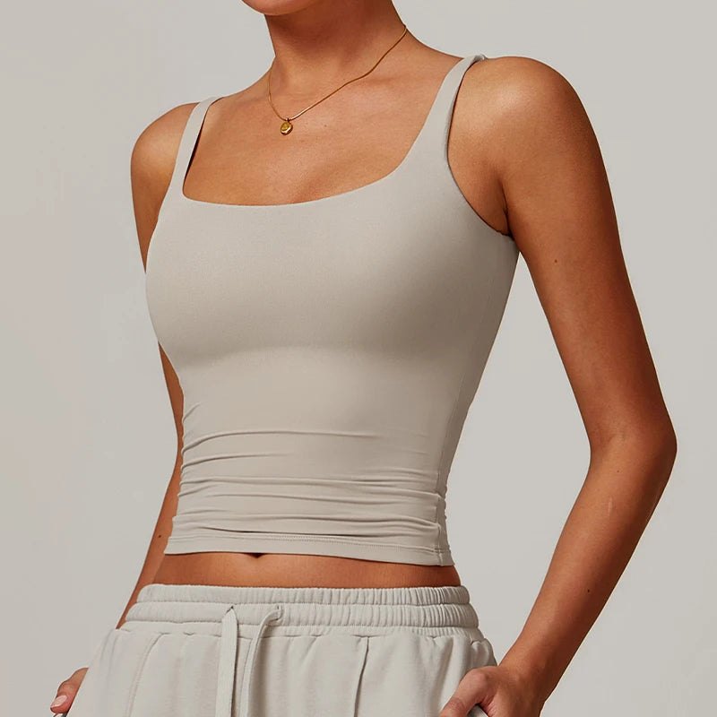 Hearuisavy Women's Sports Bra Square Neck Tight Yoga Tank Top Gym Running Breathable Casual Vest Female Comfort Fit Workout Top