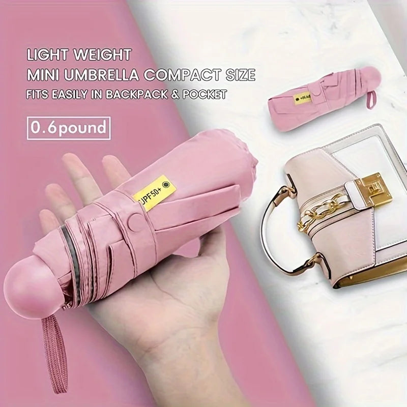 Mini Anti-UV Umbrella – Compact Sun & Rain Protection, 6 Reinforced Ribs