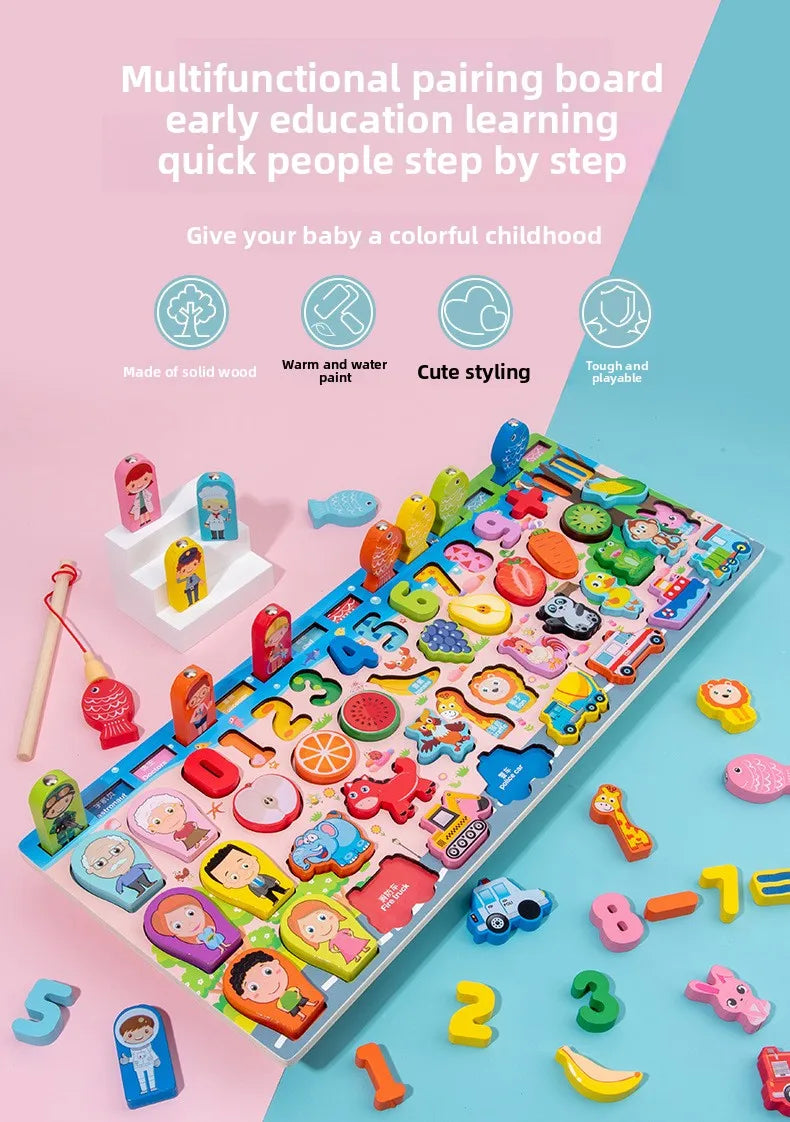 7-in-1 Wooden Learning Board & Magnetic Fishing Game